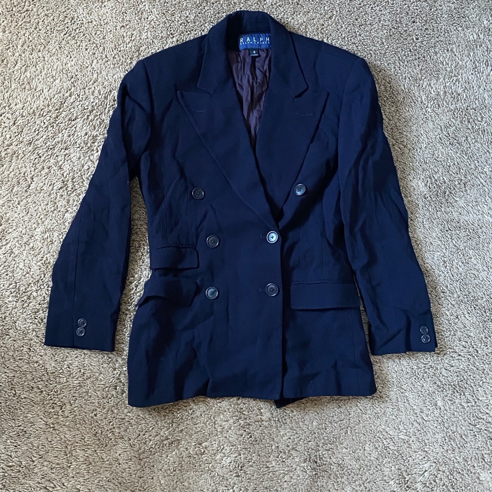 VTG Ralph Lauren Navy Blue Double Breasted Blazer Made in the USA
